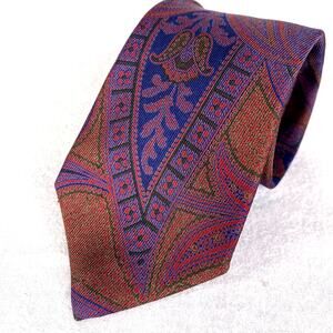 Vintage Fumagalli's Spain Paisley Print Necktie Blue Gold 100% Silk 3" Wide